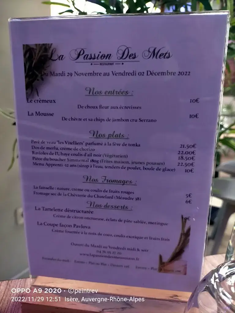 Menu_La Passion Des Mets Voiron_Voiron_image_1