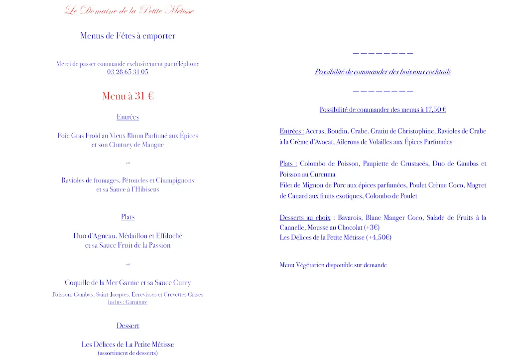 Menu_Le Domaine de La Petite Métisse_Gravelines_immagine_4