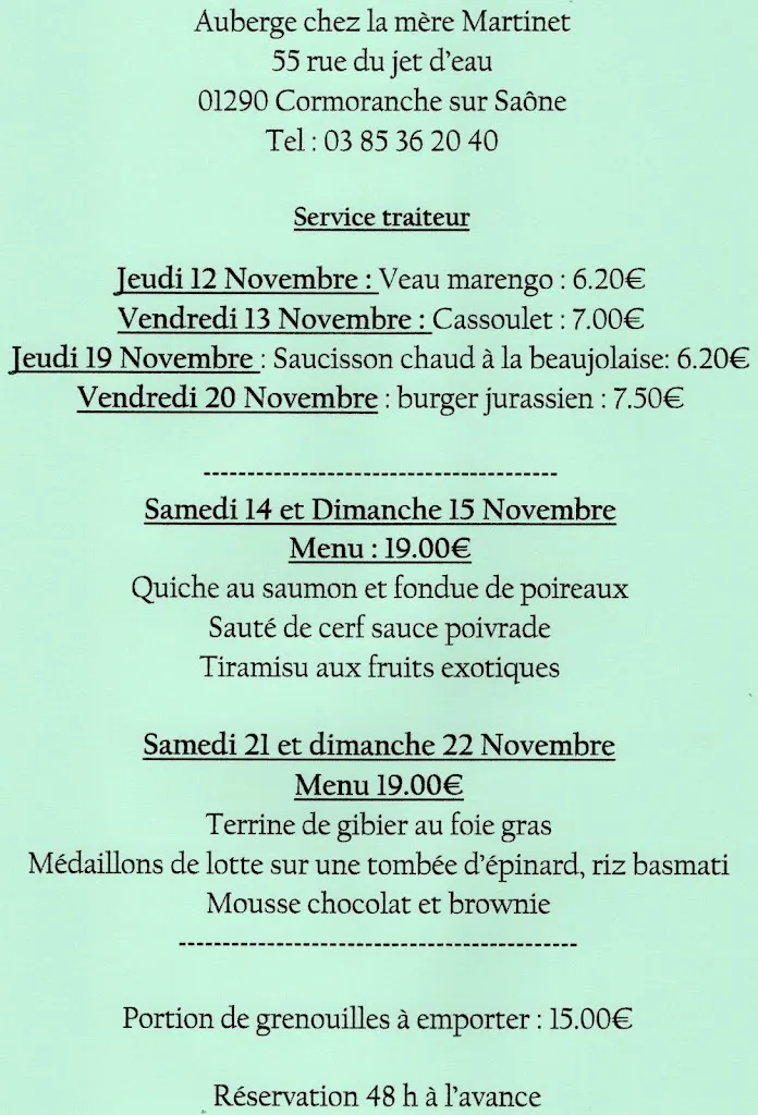 Menu_Auberge de la Mère Martinet_Cormoranche-sur-Saône_image_1
