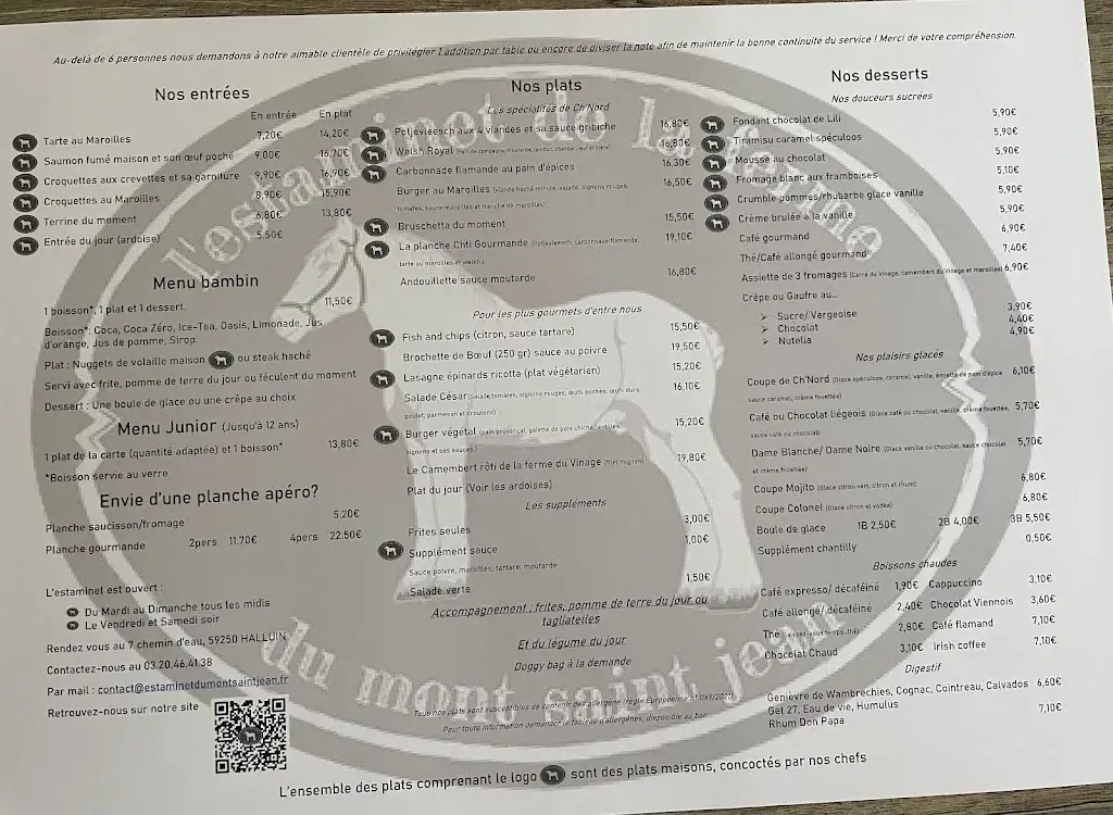 Menu_Estaminet de la ferme du Mont Saint Jean_Halluin_image_1