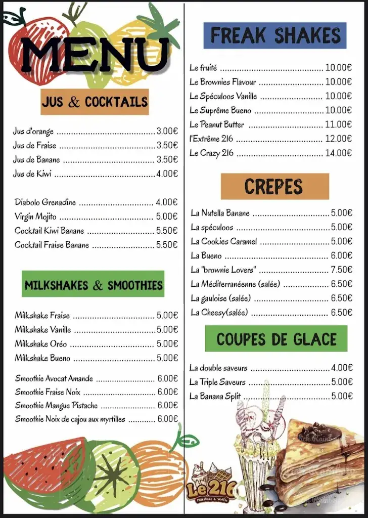 Menu_Le 216 Milkshake & Waffle_Halluin_image_1