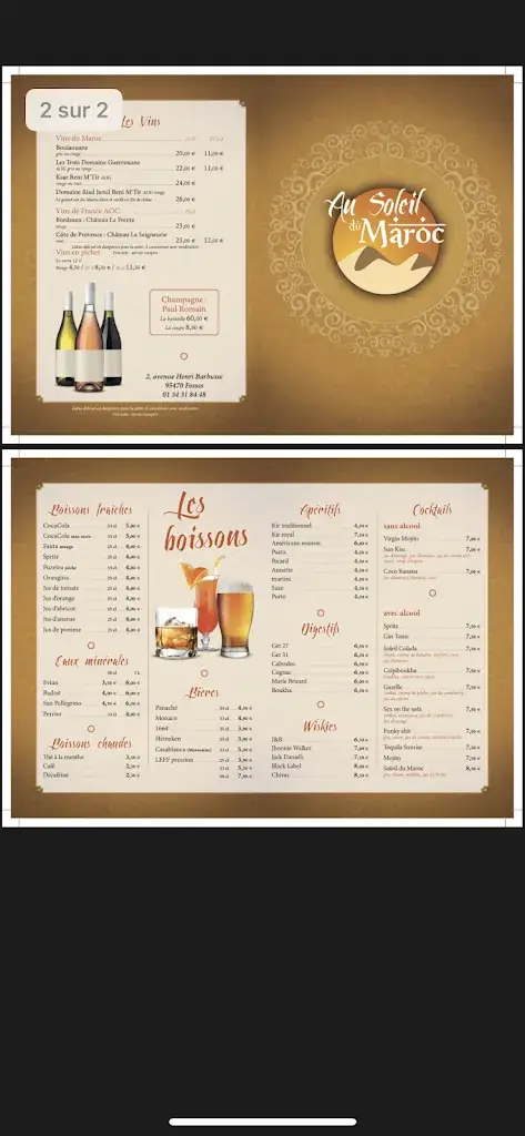 Menu_Au Soleil du Maroc_Fosses_image_1