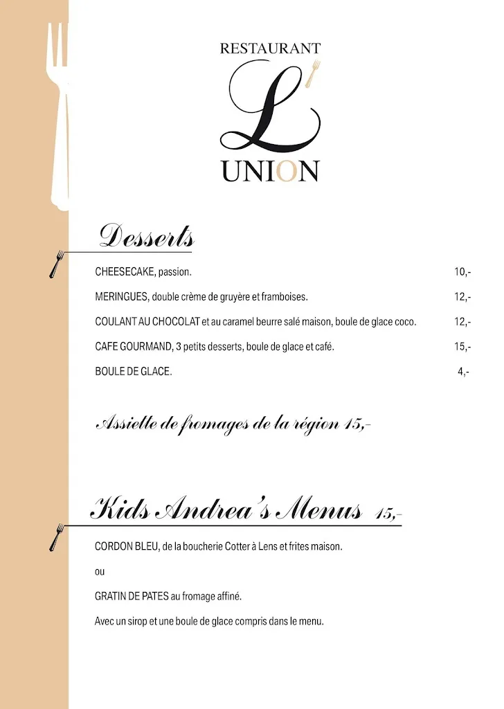 Menu_Auberge, Café et restaurant de l'Union_Lens_image_2