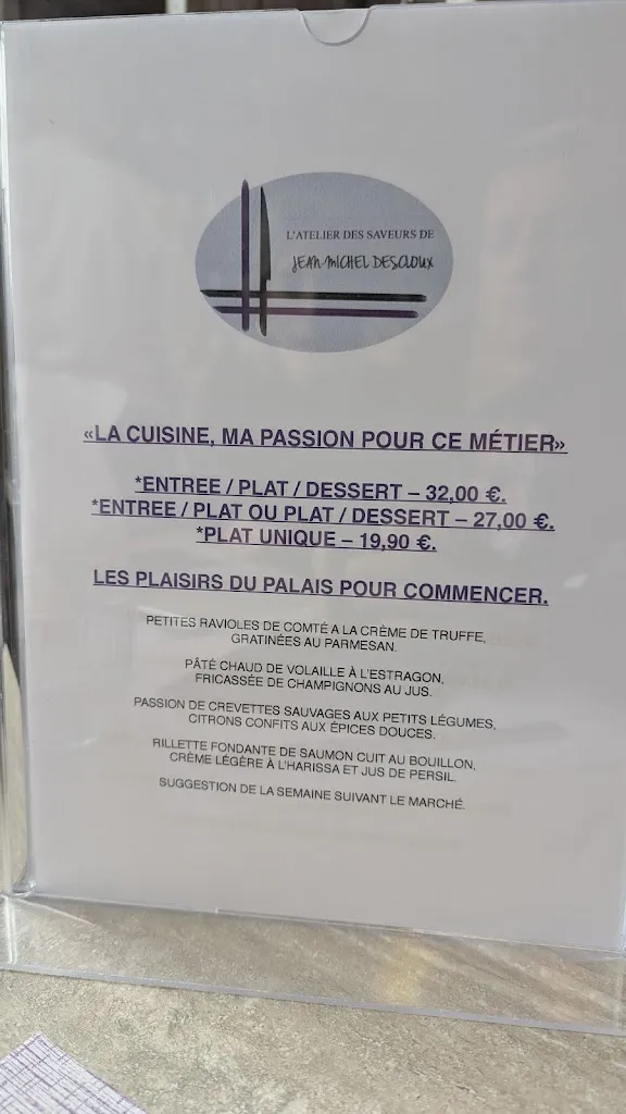 Menu_L'Atelier des saveurs de Jean-Michel Descloux_Longueau_immagine_2