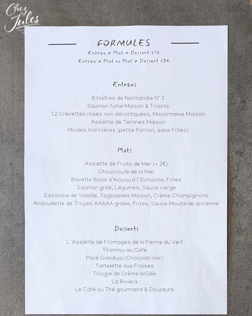 Menu_Restaurant Brasserie Chez Jules_Boulogne-sur-Mer_image_1