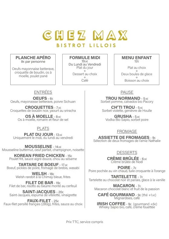 Menu_Chez Max Bistrot Lillois_Lille_image_2