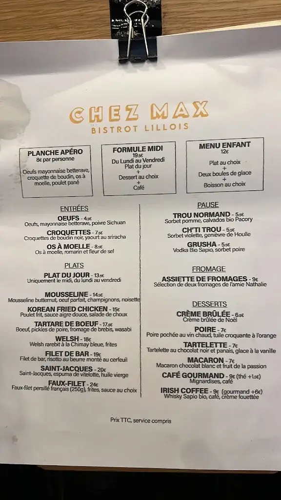 Menu_Chez Max Bistrot Lillois_Lille_image_3