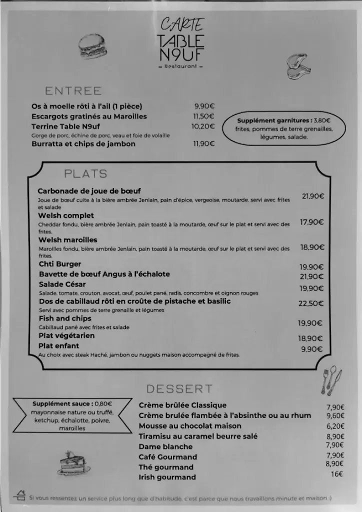 Menu_Table N9uf - Restaurant Vieux Lille_Lille_image_1