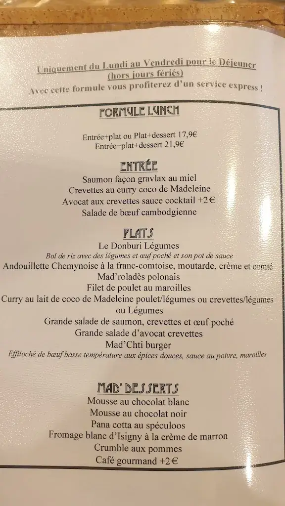 Menu_Chez Madeleine Neuville-En-Ferrain_Neuville-en-Ferrain_image_1