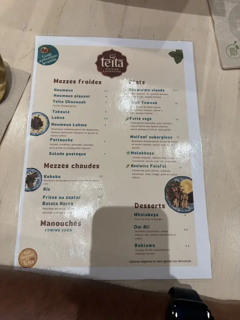 Menu_Teïta - Cuisine Levantine Maison à Marseille_Marseille_image_2