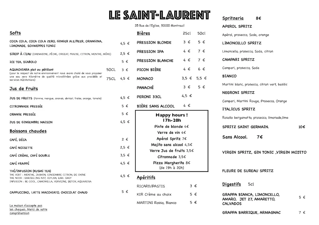 Menu_Restaurant Le Saint-Laurent_Montreuil_image_1
