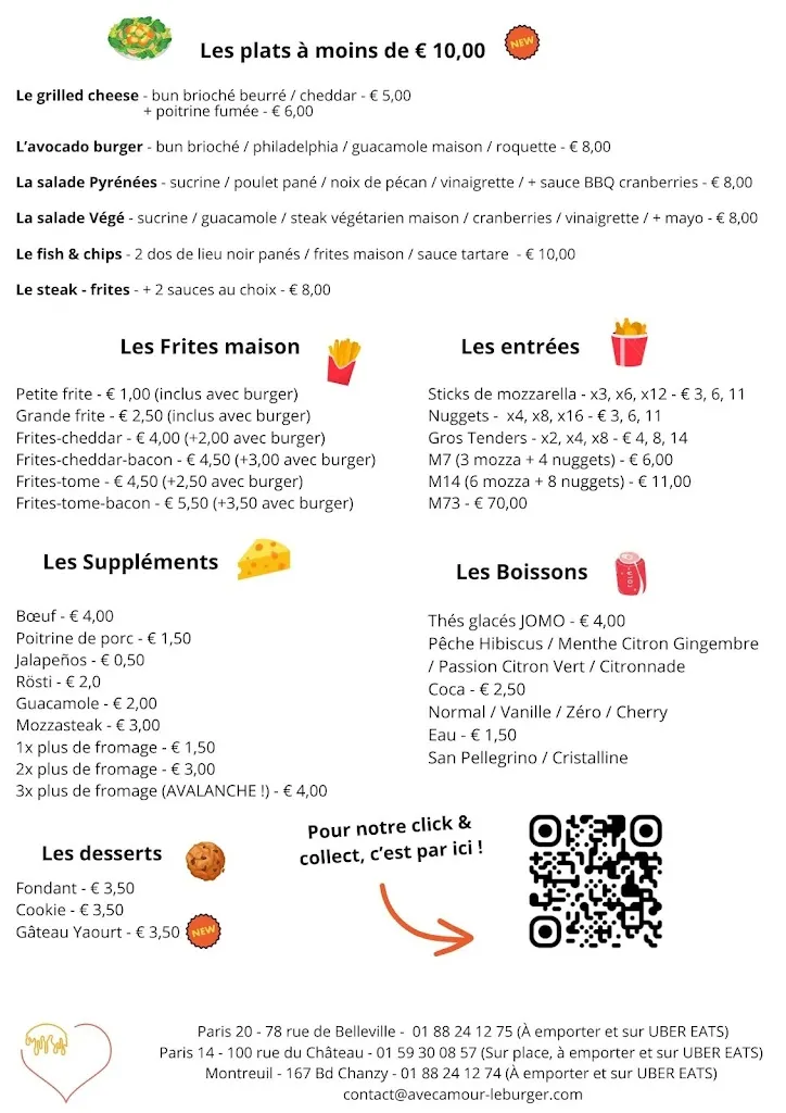 Menu_Avec Amour - Le Burger Montreuil_Montreuil_immagine_1
