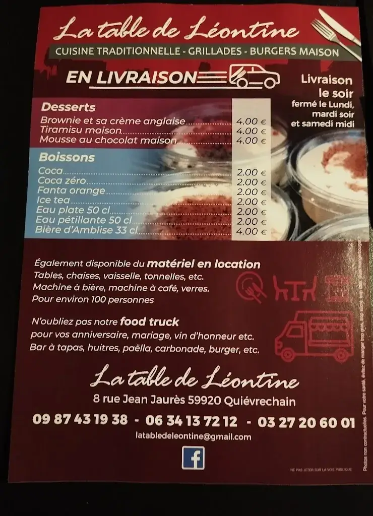 Menu_La Table de Léontine_Quiévrechain_image_1