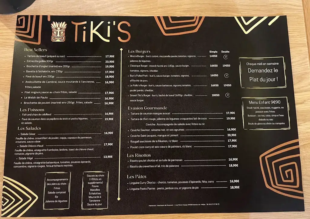 Menu_Tiki's Bar Brasserie_Proville_image_1