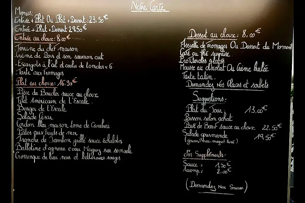 Menu_L'ESCALE RESTAURANT TRAITEUR_Prouvy_image_1