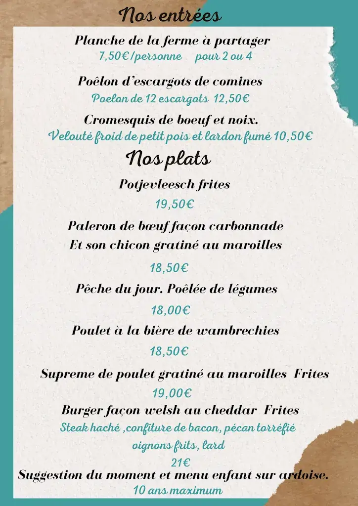 Menu_Restaurant La Ferme des 3 Louches_Wambrechies_imagen_1