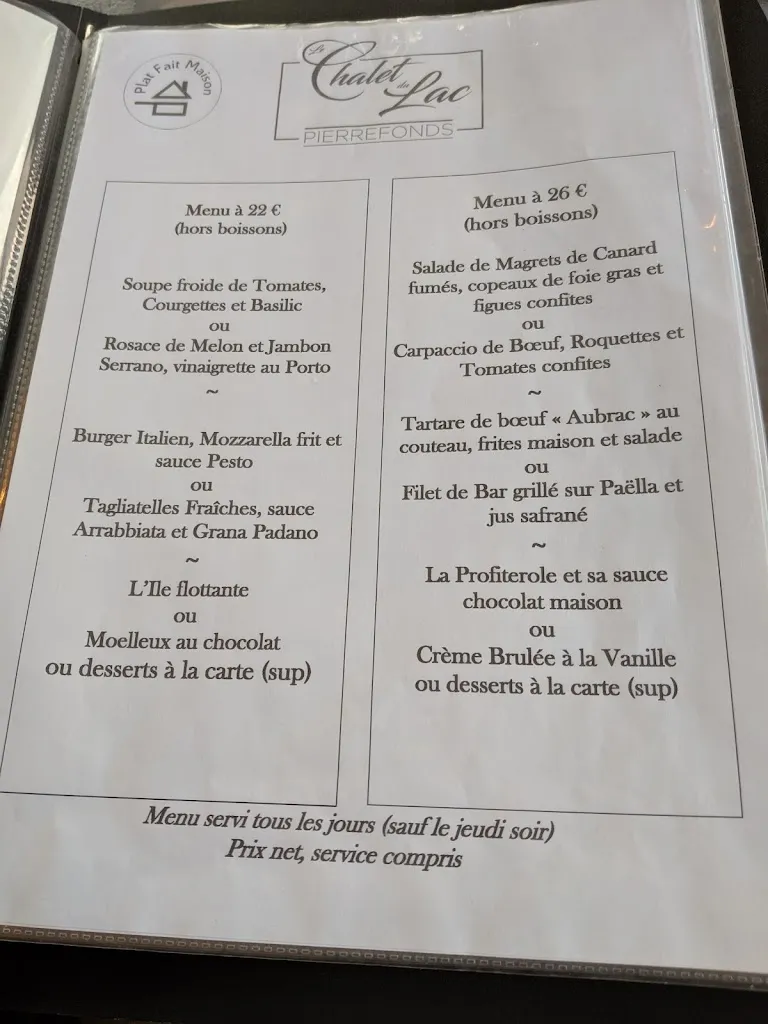 Menu_Le Chalet du Lac_Pierrefonds_immagine_2