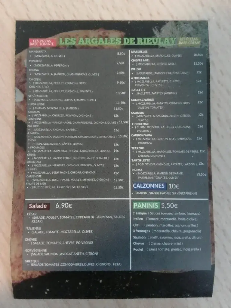 Menu_Pizzeria les Argales Rieulay_Rieulay_image_1