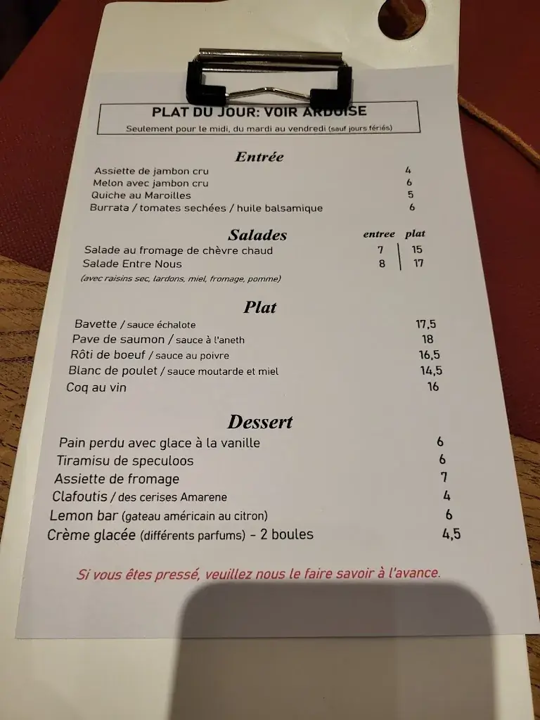 Menu_Hôtel Restaurant Entre Nous_Rozoy-sur-Serre_image_1