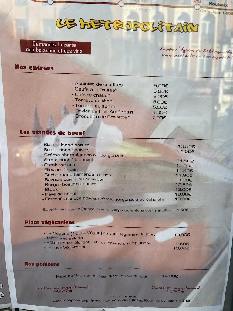 Menu_Brasserie Le Metropolitain_Roubaix_image_1