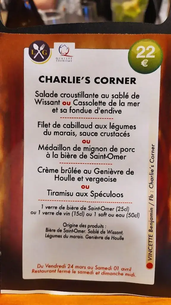 Menu_Charlie's Corner Saint-Omer_Saint-Omer_image_1