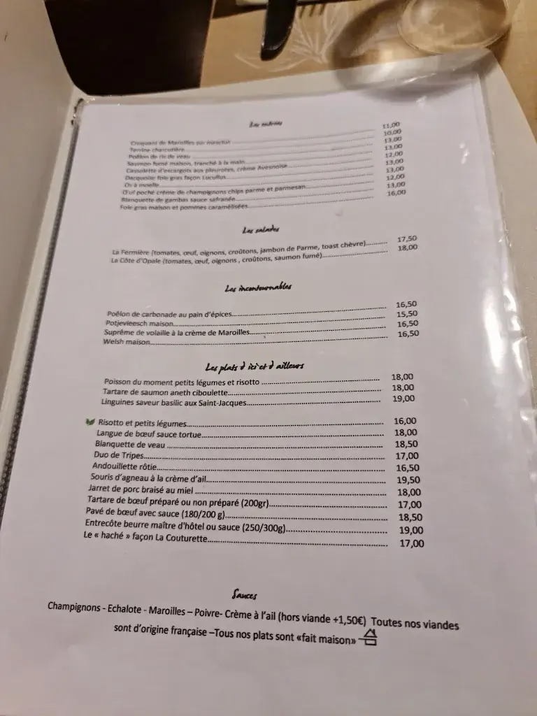Menu_La Couturette Restaurant Estaminet_Saméon_image_1