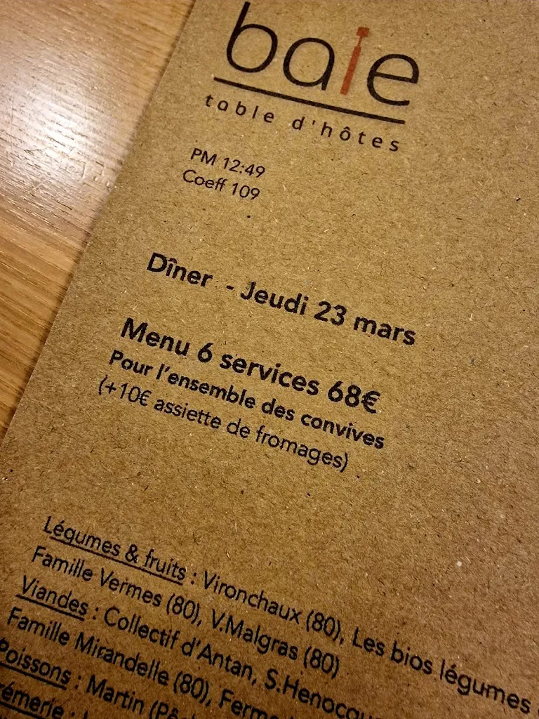 Menu_Baie, Table D’hôtes_Saint-Valery-sur-Somme_immagine_3
