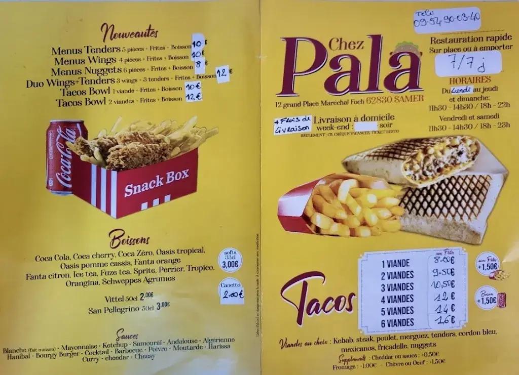 Menu_Chez pala restaurant de la place_Samer_image_1