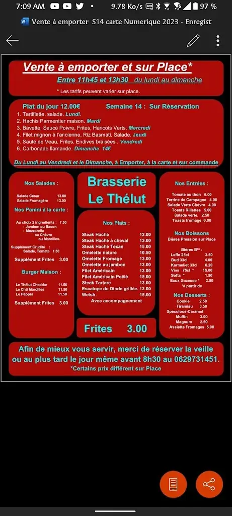 Menu_Café Brasserie Le Thélut_Thumeries_image_2