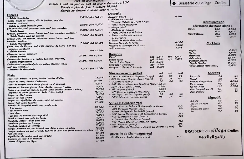 Menu_Brasserie du Village_Crolles_image_1