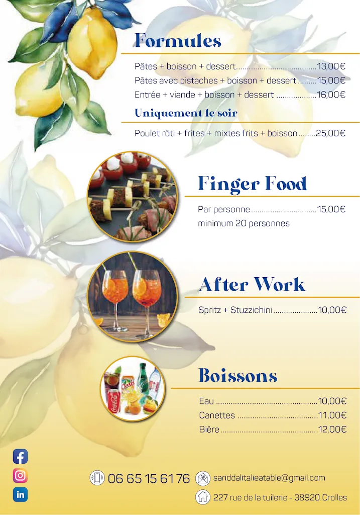 Menu_Saridda - L' Italie à table_Crolles_image_1