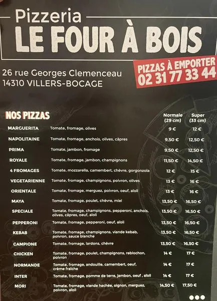 Menu_Restaurant Le Four à Bois - Pizzeria à Villers Bocage_Villers-Bocage_image_2