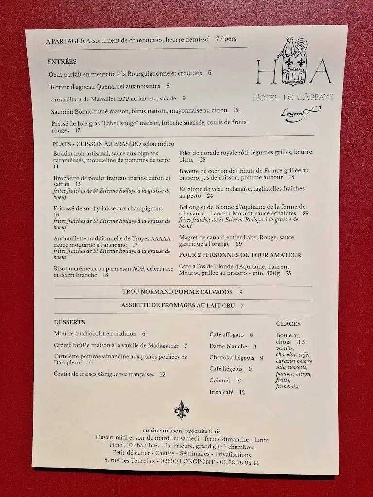 Menu_Restaurant Auberge de l'Abbaye_Longpont_image_1