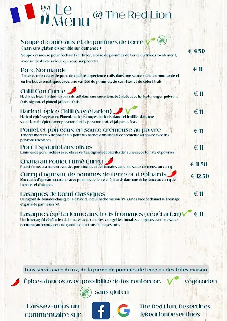 Menu_The Red Lion_Désertines_image_1