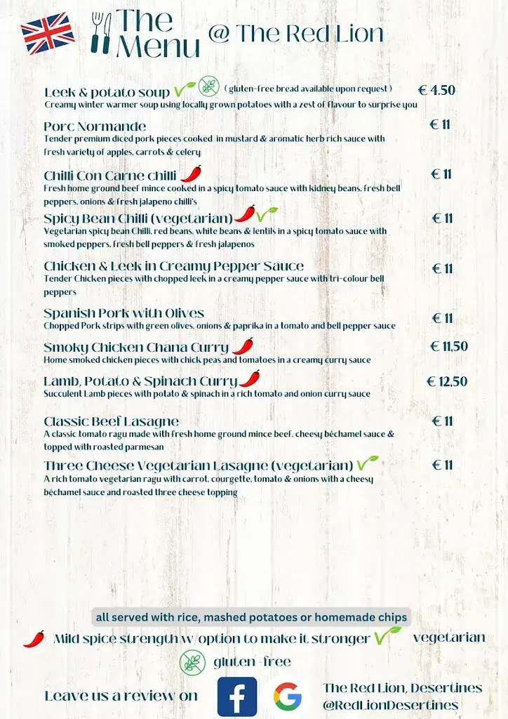 Menu_The Red Lion_Désertines_image_2