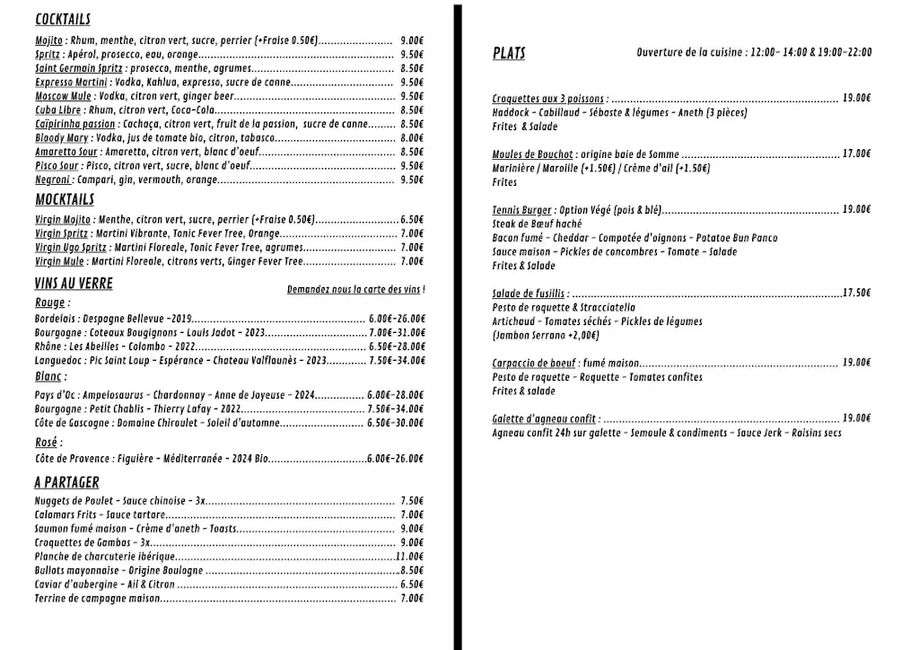 Menu_Le Tennis Wissant : Bar - Restaurant - Tennis Club_Wissant_image_1