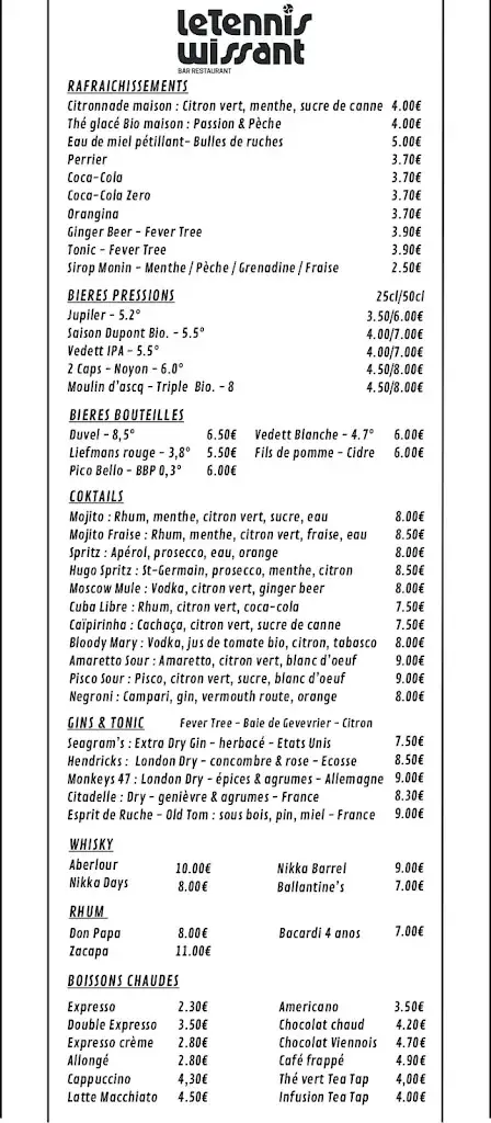Menu_Le Tennis Wissant : Bar - Restaurant - Tennis Club_Wissant_image_2