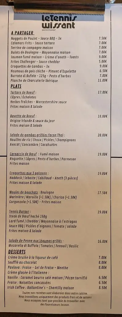 Menu_Le Tennis Wissant : Bar - Restaurant - Tennis Club_Wissant_image_4