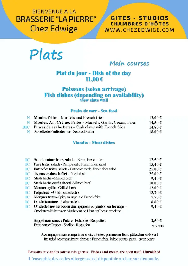 Menu_Brasserie La Pierre - Chez Edwige_Wissant_image_1