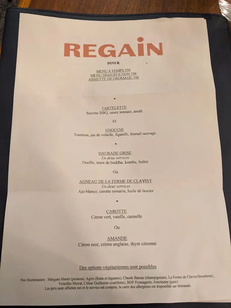 Menu_Regain restaurant LYON_Lyon_image_2