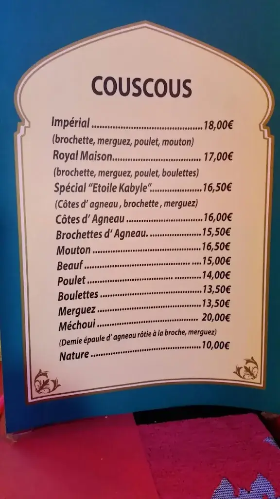 Menu_L'Étoile Kabyle_Athis-Mons_image_1