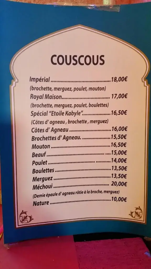 Menu_L'Étoile Kabyle_Athis-Mons_image_3