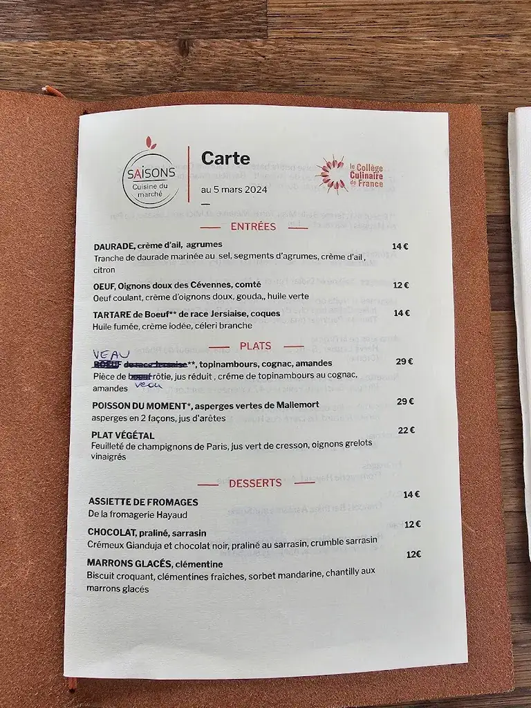 Menu_Saisons - Cuisine du marché_Asnières-sur-Seine_image_2