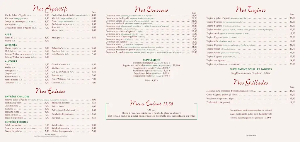 Menu_Le Palais d'Agadir._Argenteuil_image_2