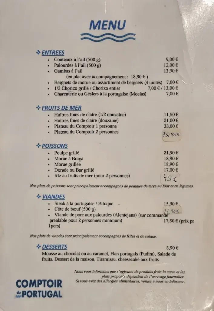 Menu_Comptoir du Portugal_Ballainvilliers_immagine_2