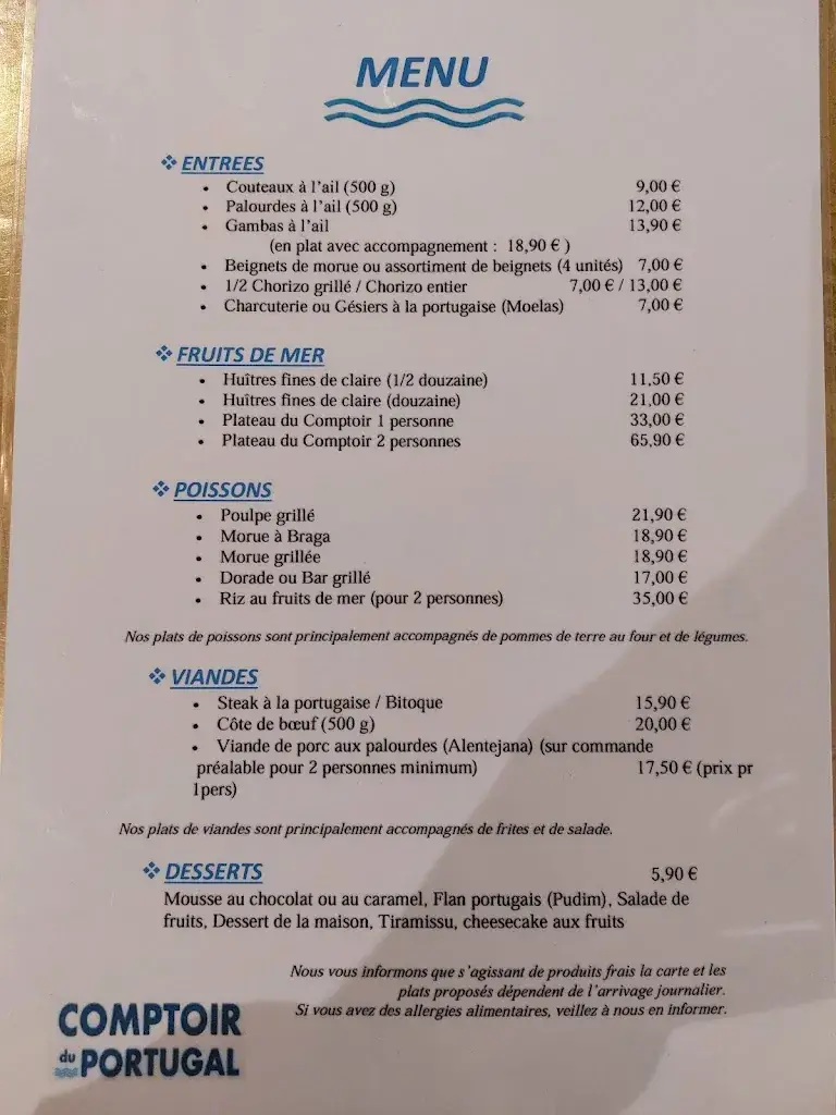 Menu_Comptoir du Portugal_Ballainvilliers_immagine_3