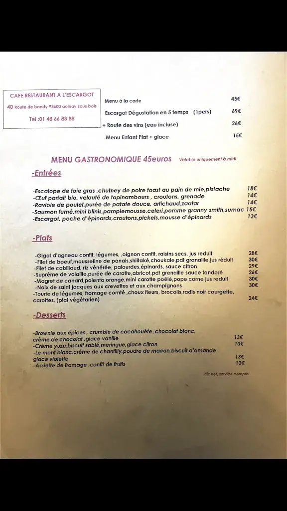 Menu_À L’escargot_Aulnay-sous-Bois_image_2