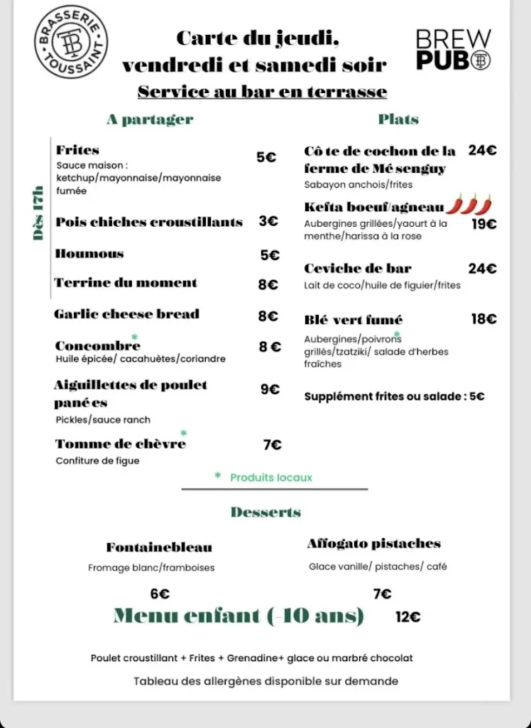 Menu_Brasserie Toussaint - Brewpub Toussaint_Noisy-le-Roi_image_1