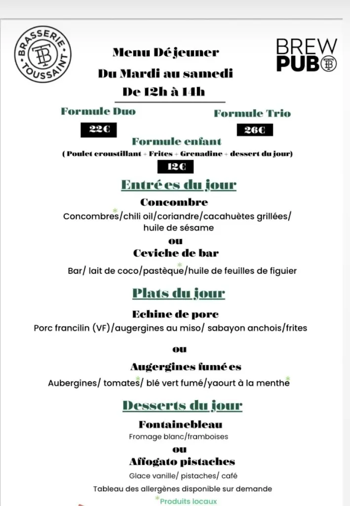 Menu_Brasserie Toussaint - Brewpub Toussaint_Noisy-le-Roi_image_2