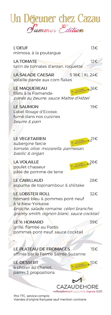 Menu_Cazaudehore Hôtel - Restaurant - Terrasse_Saint-Germain-en-Laye_image_1